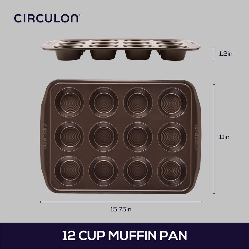 Circulon Nonstick Bakeware 12-Cup Muffin Tin, Brown, Steel - Image 2